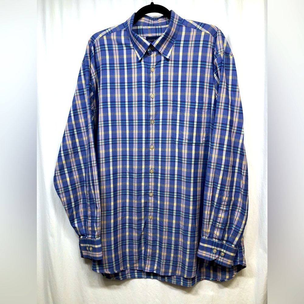 Scott Barber Purple Plaid Button Down Shirt Cotton Mens Size Xl